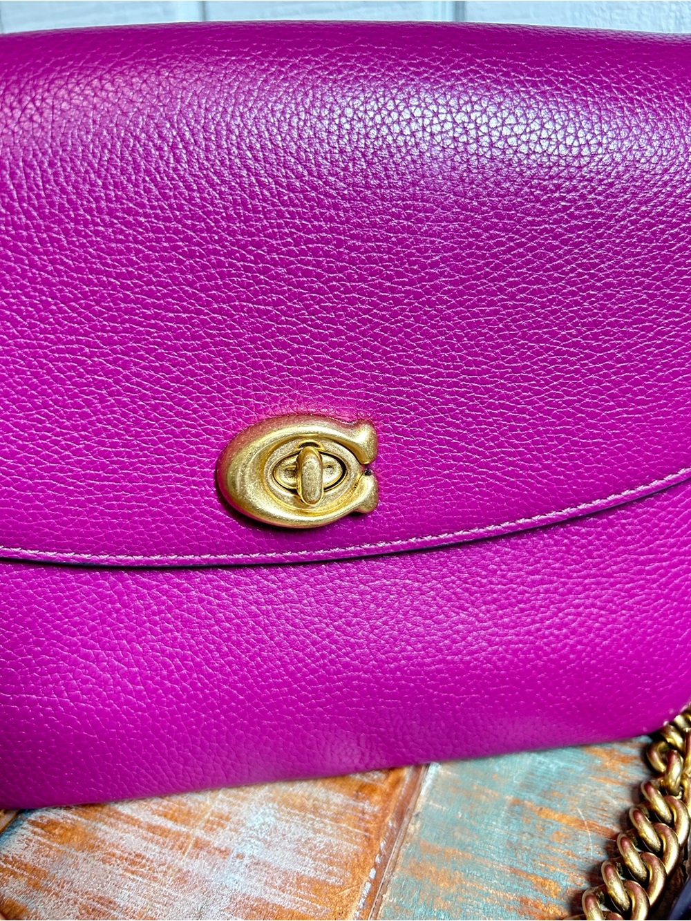 Coach “Cassie” Pebbled Leather Crossbody in Bright Magenta with Gold Hardware - Picture 3 of 15